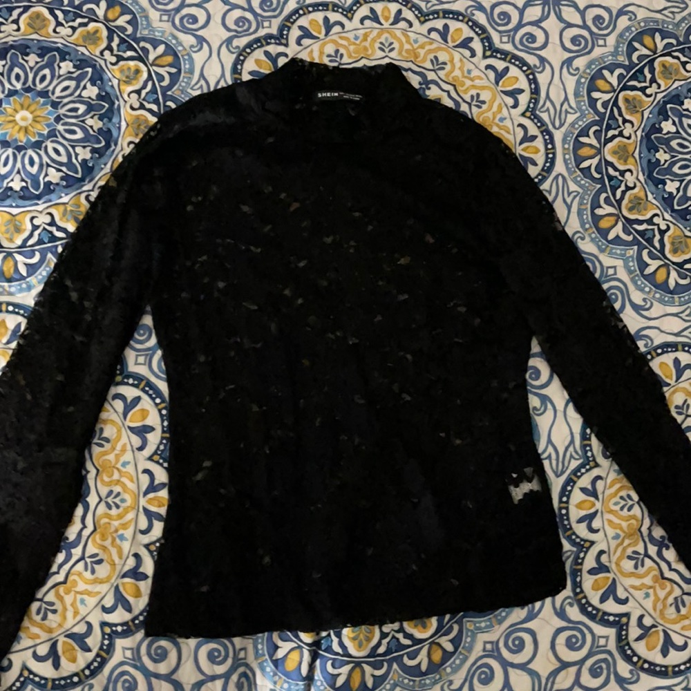 All black floral lace see through top